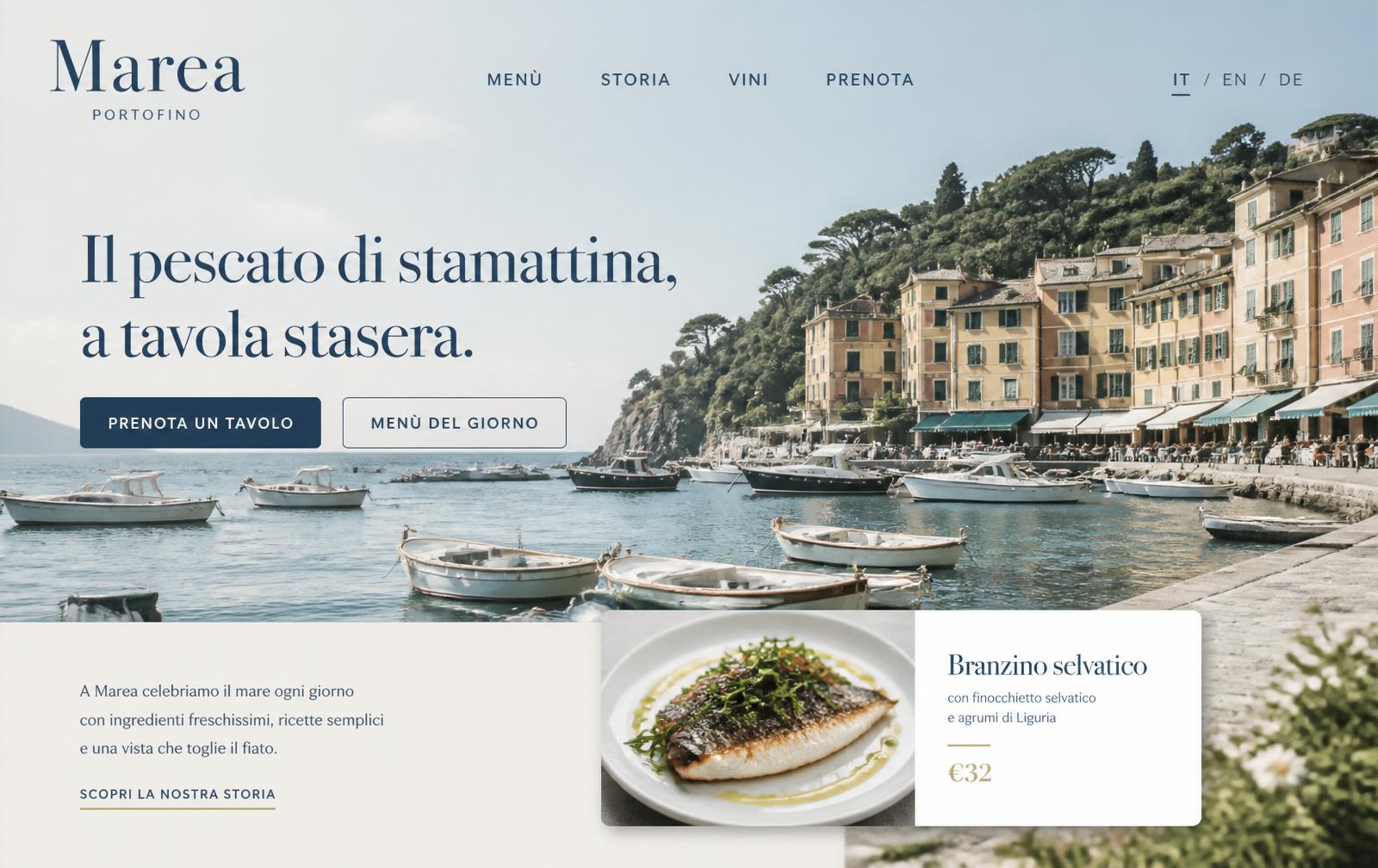 Mockup del sito web di Marea Portofino