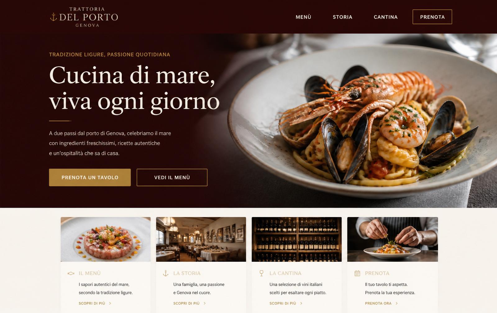 Mockup del sito web di un ristorante — Trattoria del Porto